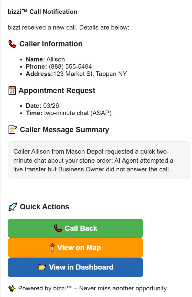 Sample call summary